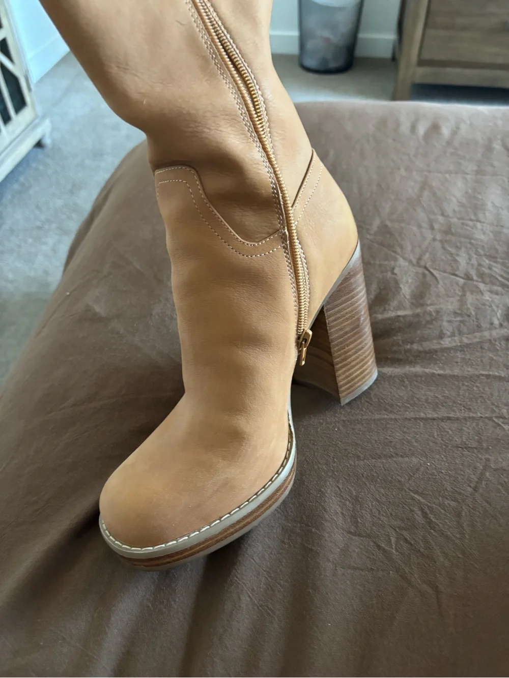Jennifer Lopez Camel Over-the-Knee Leather Boots